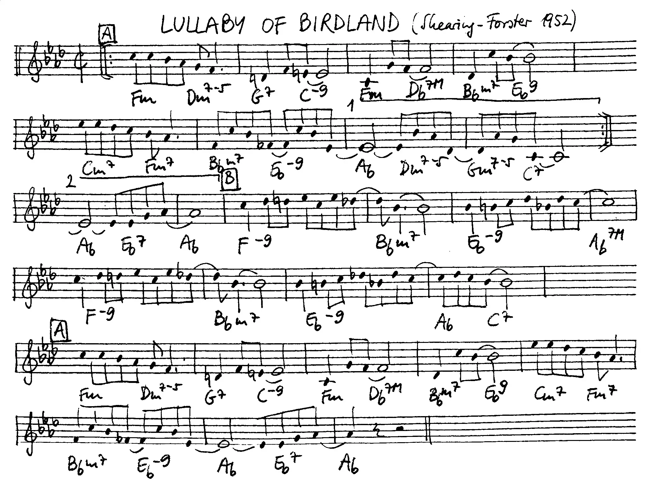 lullaby of birdland free jazz leadsheet - Courtesy of the Jungle Jazz Band